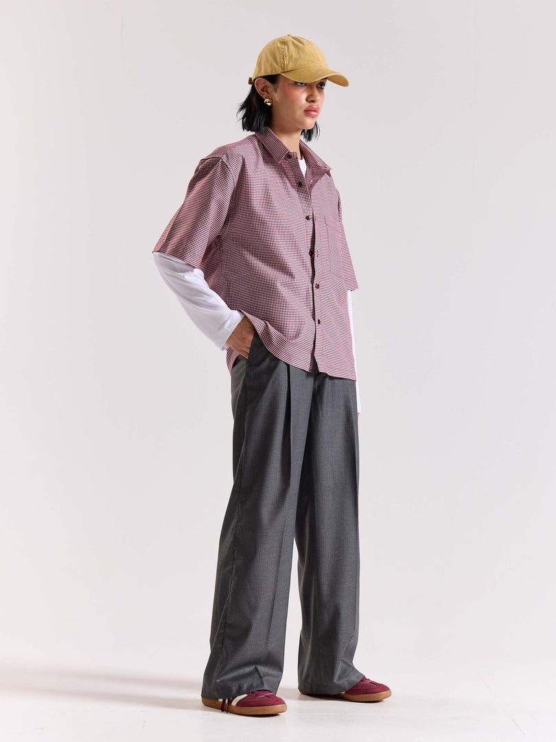 Grey Pinstriped Baggy Fit Trousers
