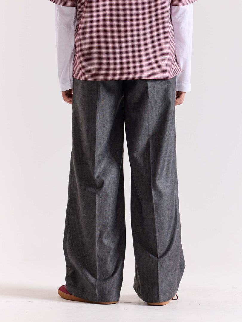 Grey Pinstriped Baggy Fit Trousers