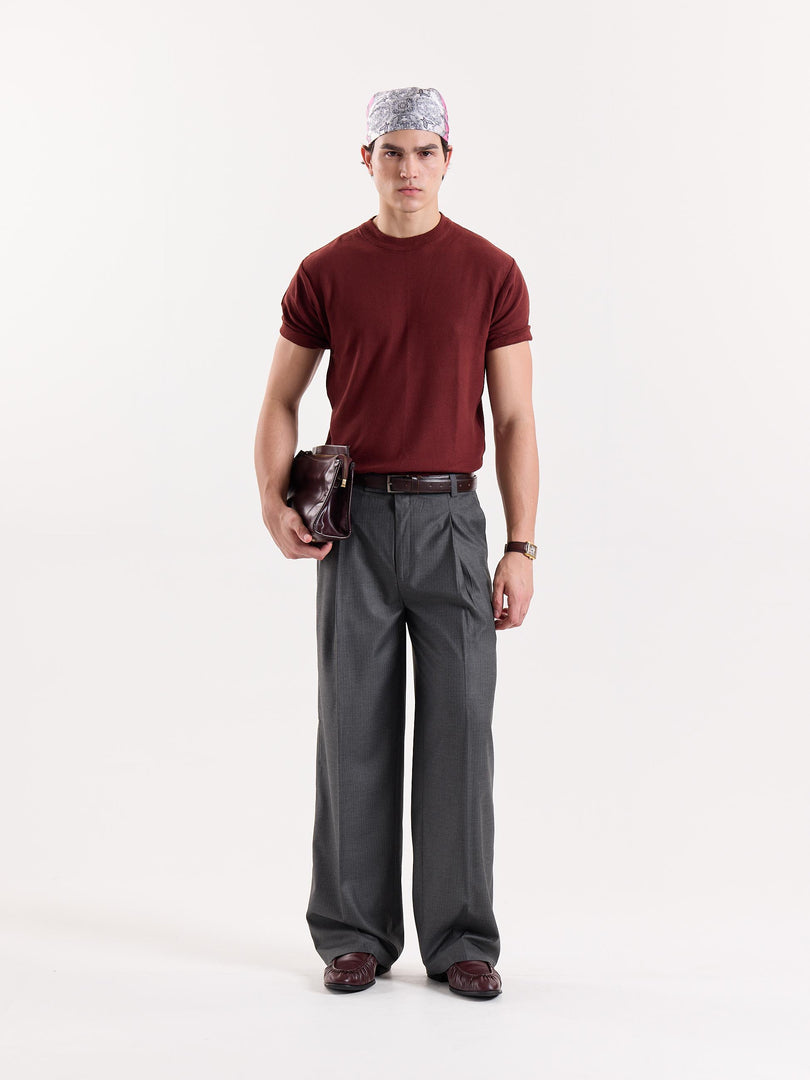 Grey Pinstriped Baggy Fit Trousers