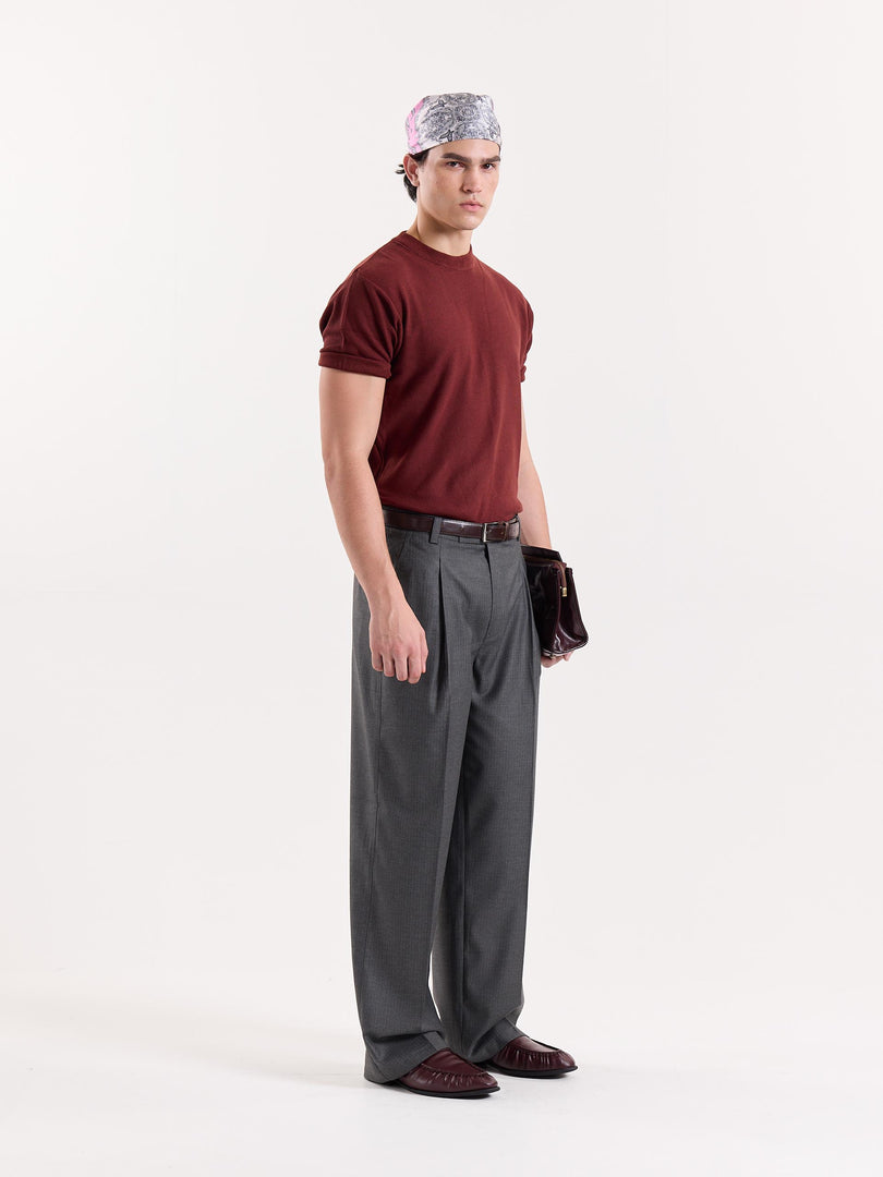 Grey Pinstriped Baggy Fit Trousers