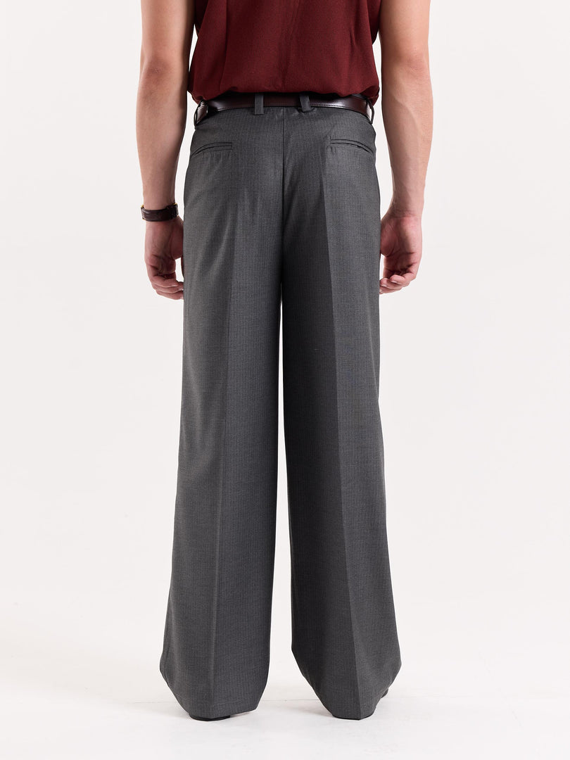 Grey Pinstriped Baggy Fit Trousers