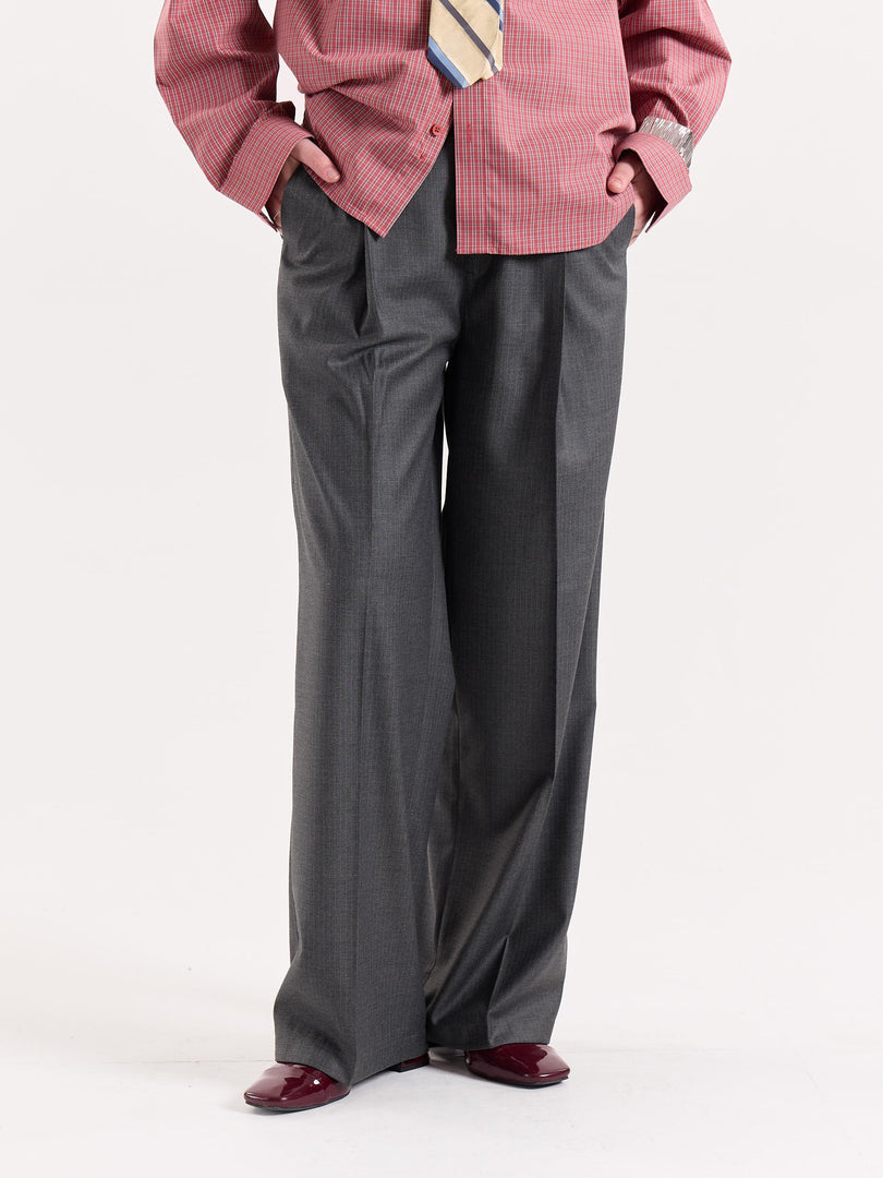 Grey Pinstriped Baggy Fit Trousers