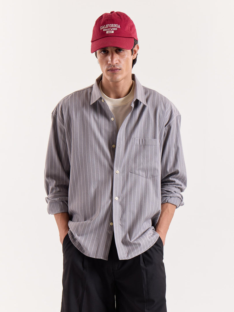 Grey Pinstriped Cropped Shirt