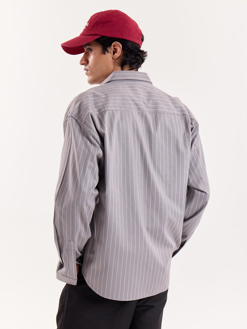 Grey Pinstriped Cropped Shirt