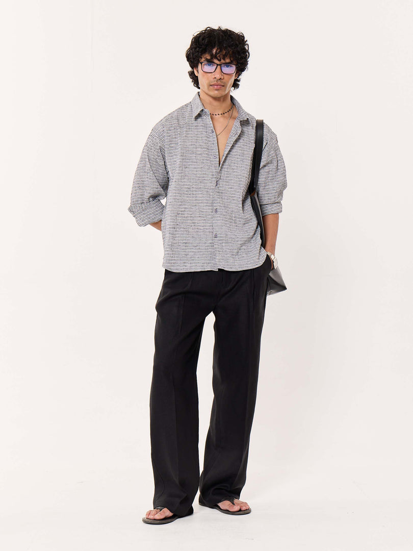 Grey Textured Cropped Shirt
