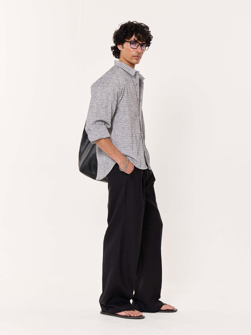 Grey Textured Cropped Shirt