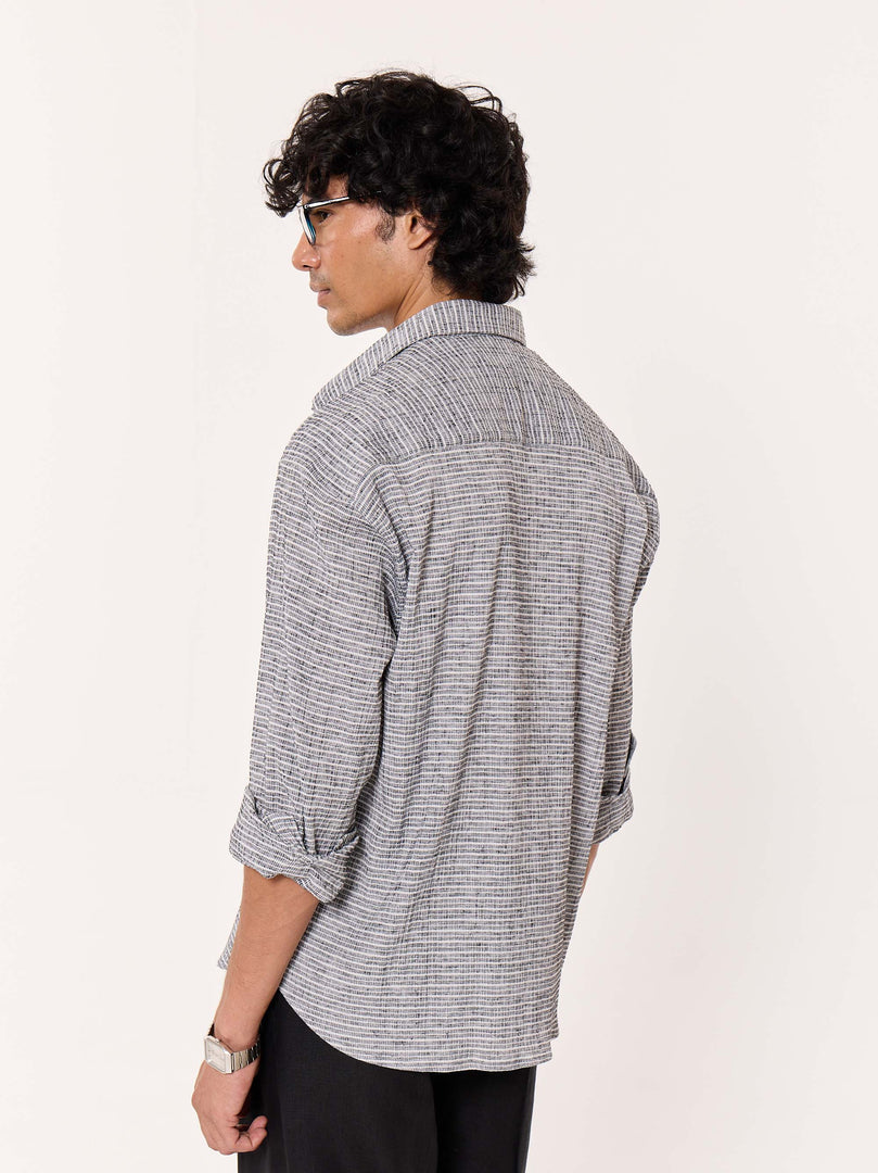 Grey Textured Cropped Shirt