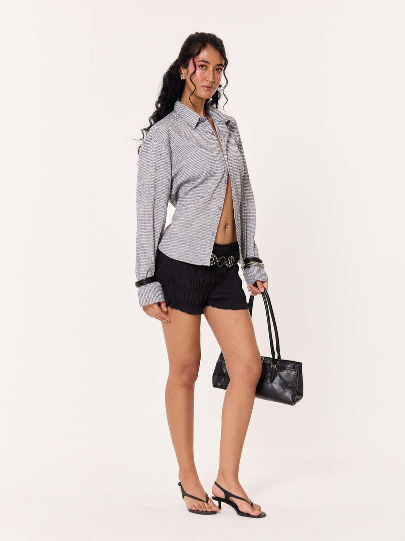 Grey Textured Cropped Shirt
