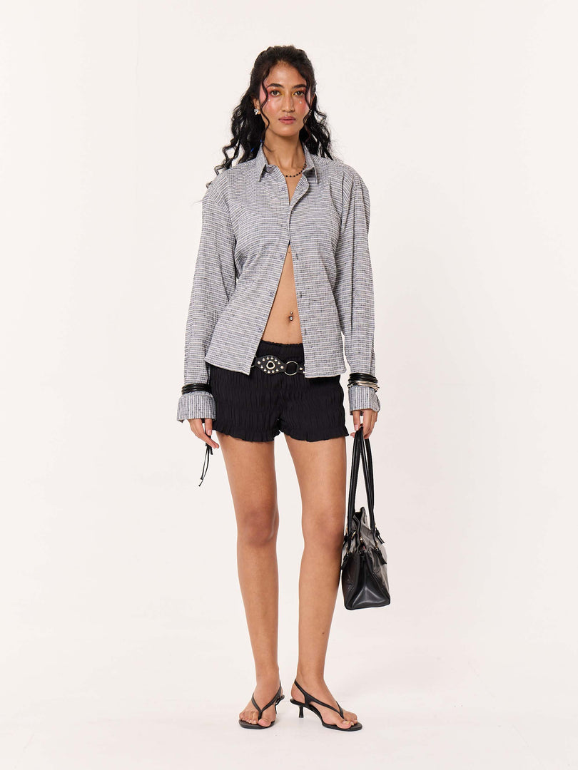 Grey Textured Cropped Shirt
