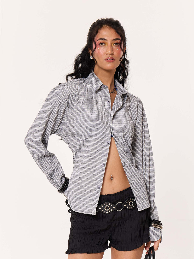 Grey Textured Cropped Shirt