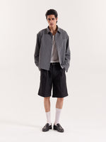 Load image into Gallery viewer, Grey &amp; Black Striped Seersucker Cropped Shirt