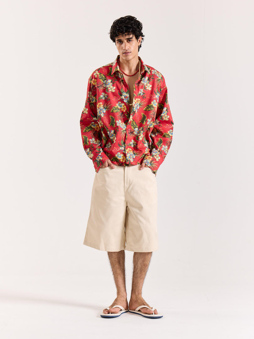 Hibiscus Hawaiian Red Printed Shirt