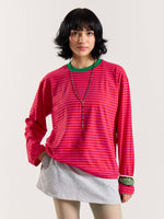 Load image into Gallery viewer, Hot Pink Stripe Loose Fit Cropped T-Shirt