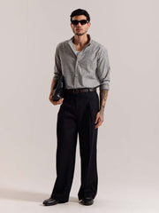 Grey Striped Linen-blend Shirt