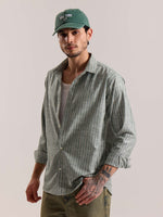 Load image into Gallery viewer, Green Striped Linen-blend Shirt ( Pre-Order )