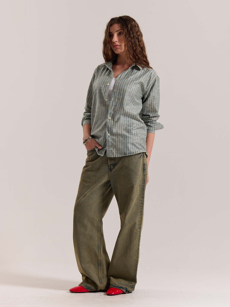 Green Striped Linen-blend Shirt ( Pre-Order )