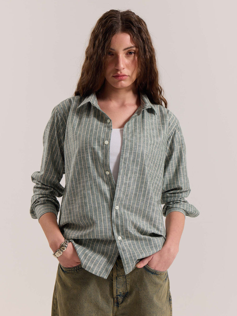 Green Striped Linen-blend Shirt ( Pre-Order )