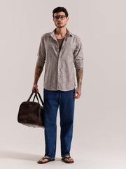 Brown Striped Linen-blend Shirt