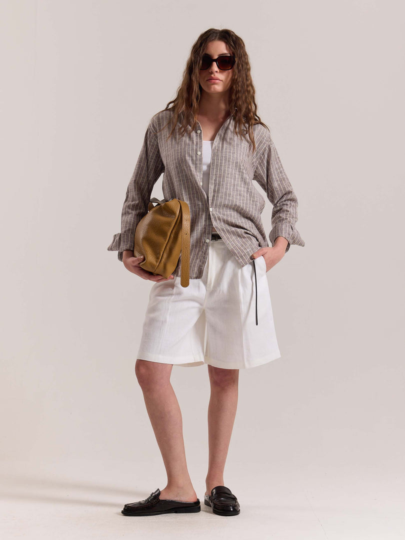 Brown Striped Linen-blend Shirt