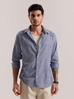 Load image into Gallery viewer, Blue Striped Linen-blend Shirt