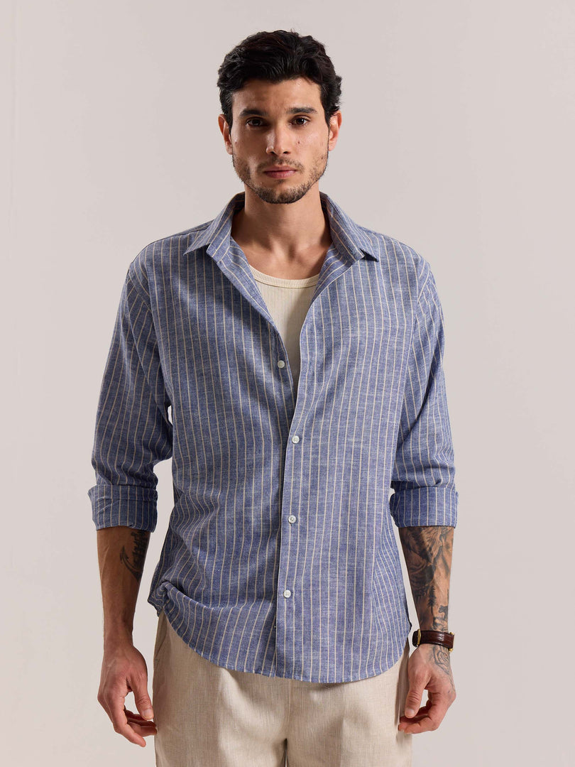 Blue Striped Linen-blend Shirt