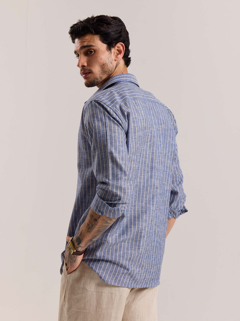 Blue Striped Linen-blend Shirt