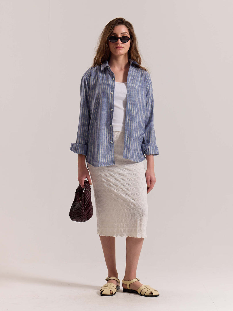 Blue Striped Linen-blend Shirt