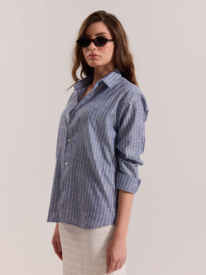Blue Striped Linen-blend Shirt