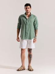 Sage Green Linen-blend Shirt
