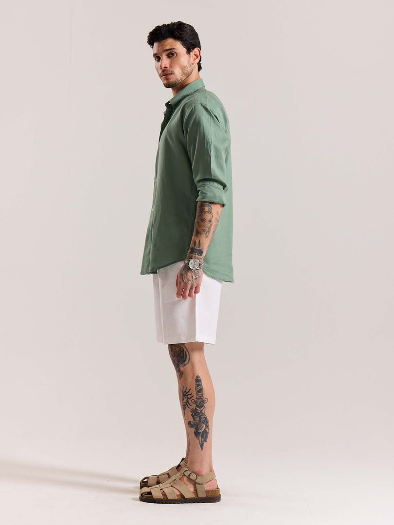 Sage Green Linen-blend Shirt