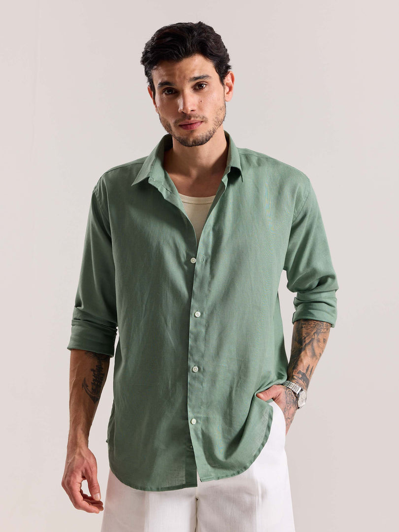 Sage Green Linen-blend Shirt