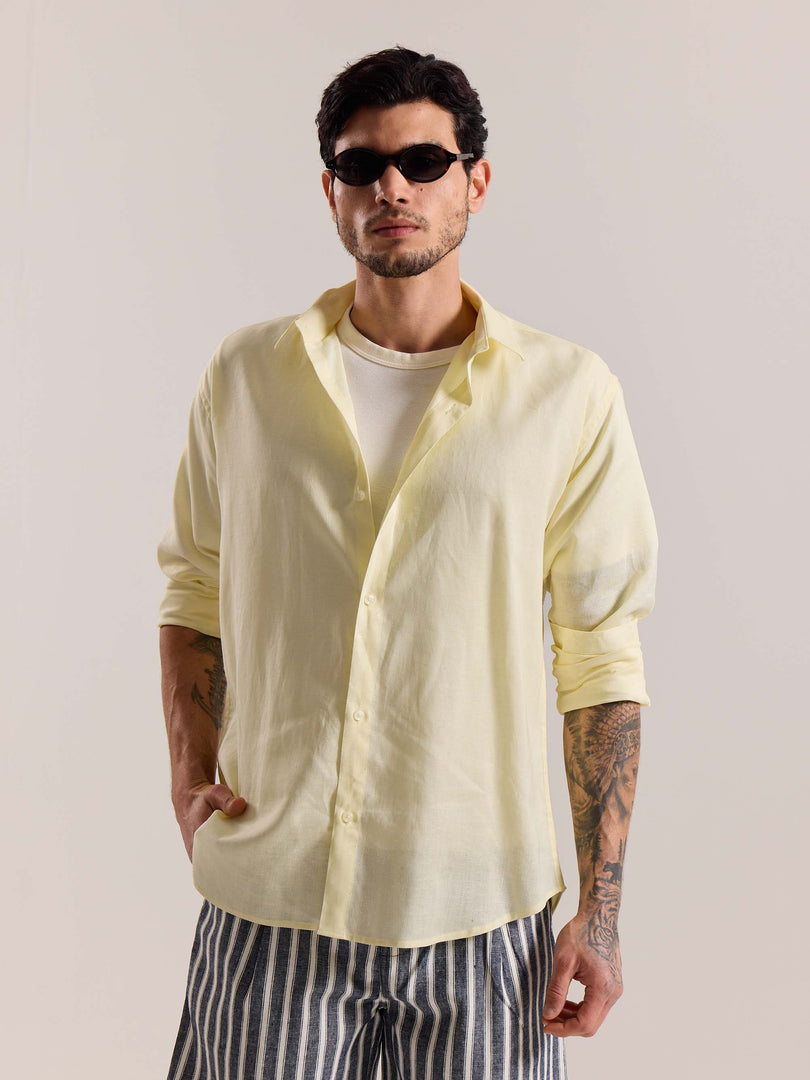 Light Yellow Linen-blend Shirt