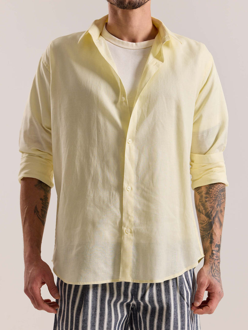 Light Yellow Linen-blend Shirt