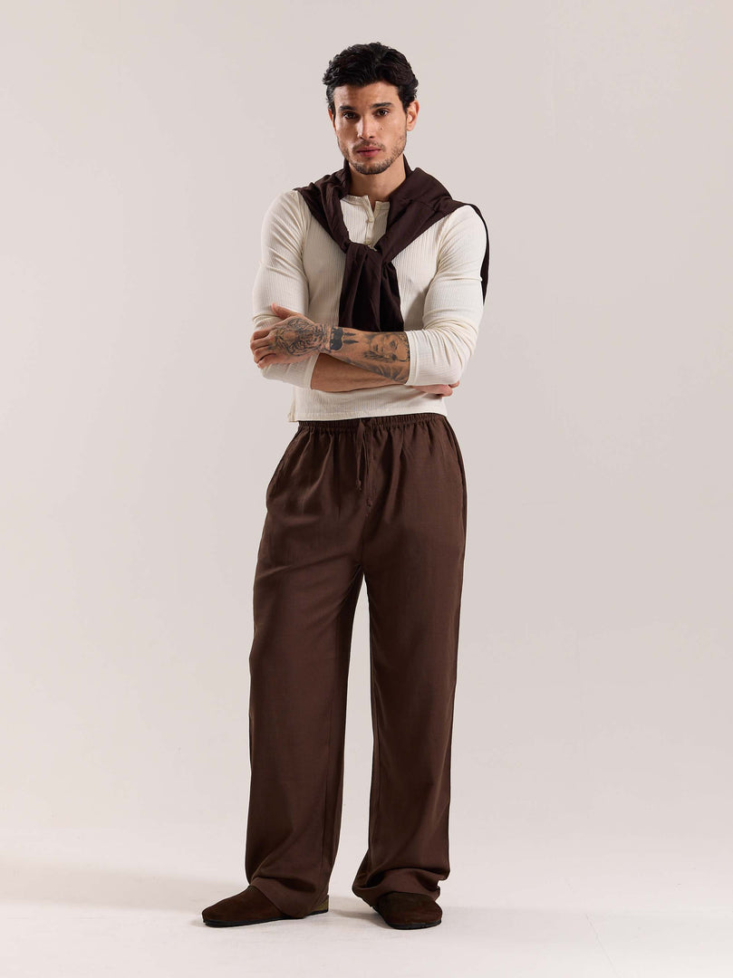 Dark Brown Linen Pull-on Pants