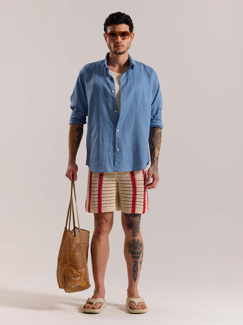 Dusty Blue Linen-blend Shirt (Pre-Order)