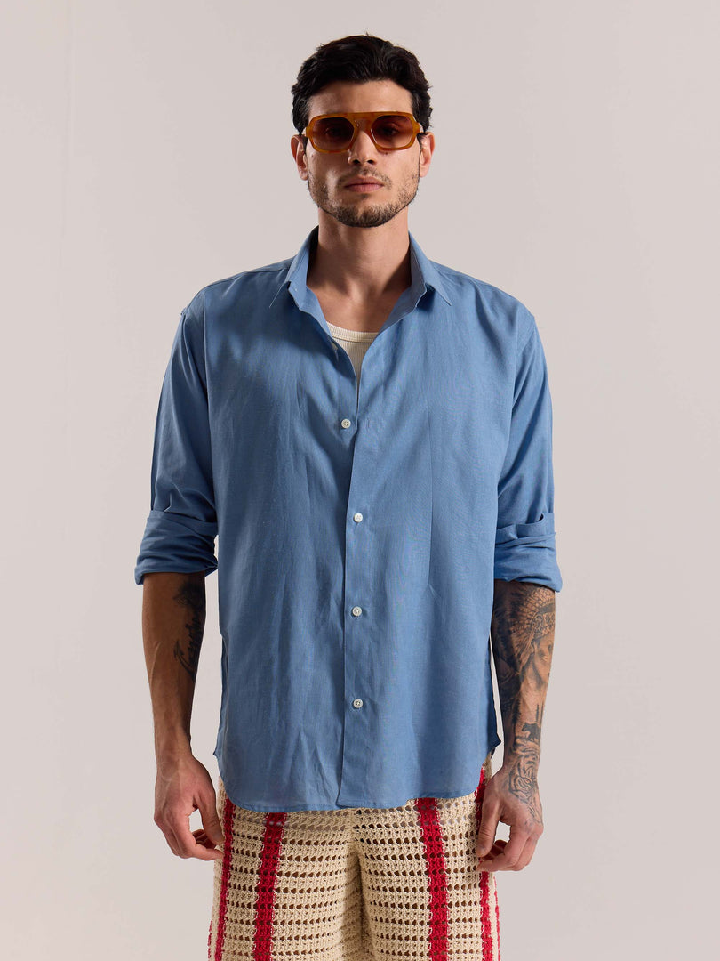 Dusty Blue Linen-blend Shirt (Pre-Order)