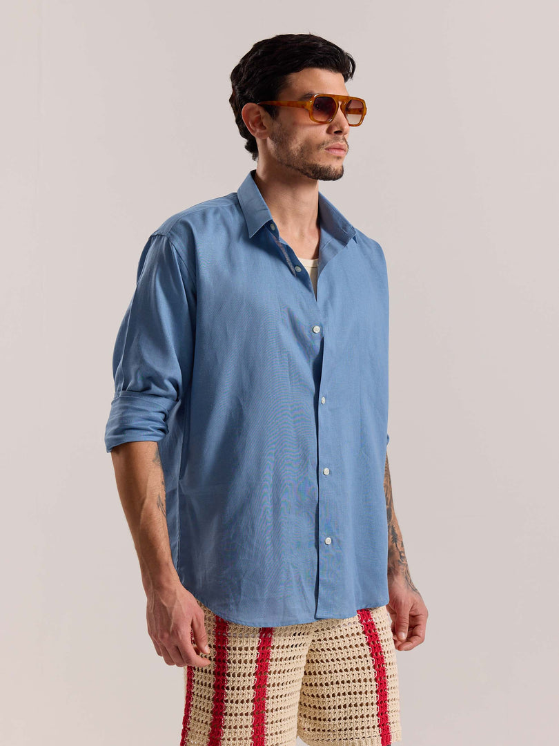 Dusty Blue Linen-blend Shirt (Pre-Order)
