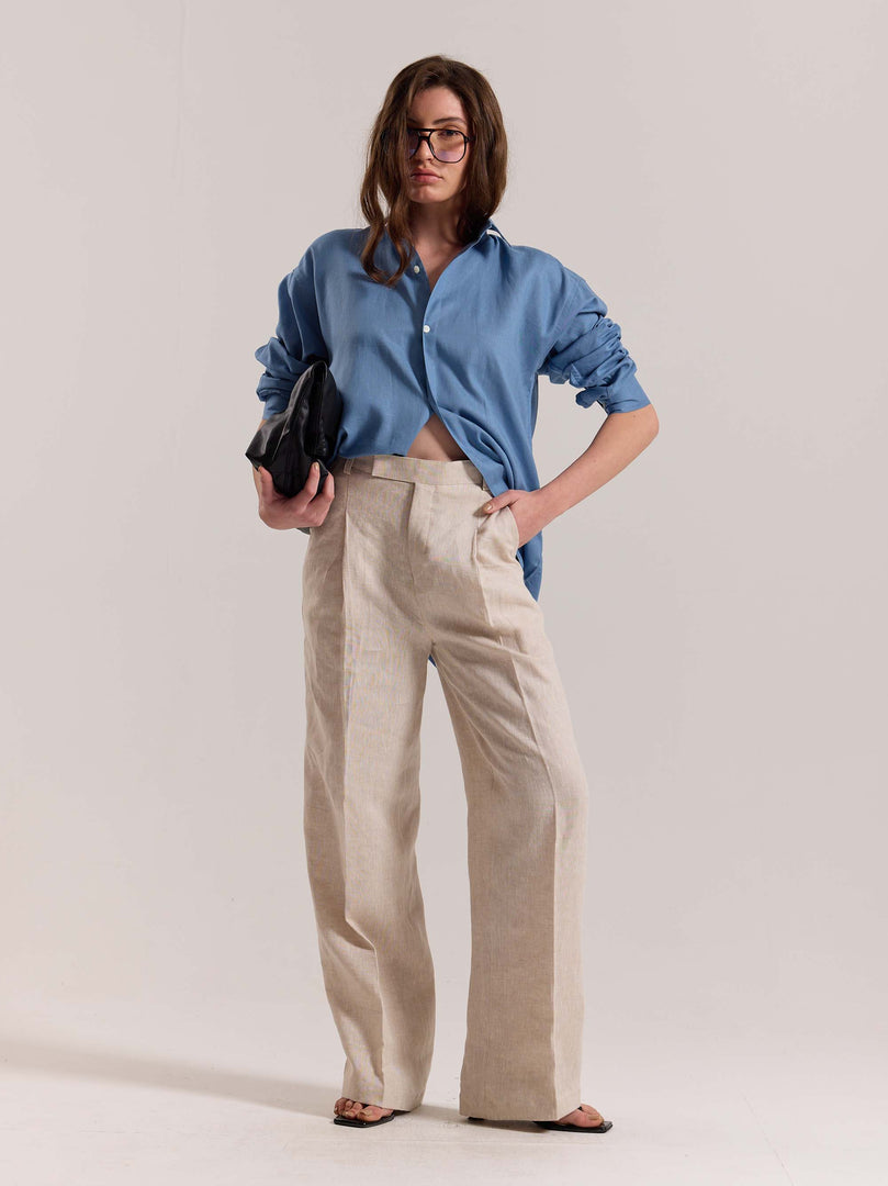 Dusty Blue Linen-blend Shirt (Pre-Order)
