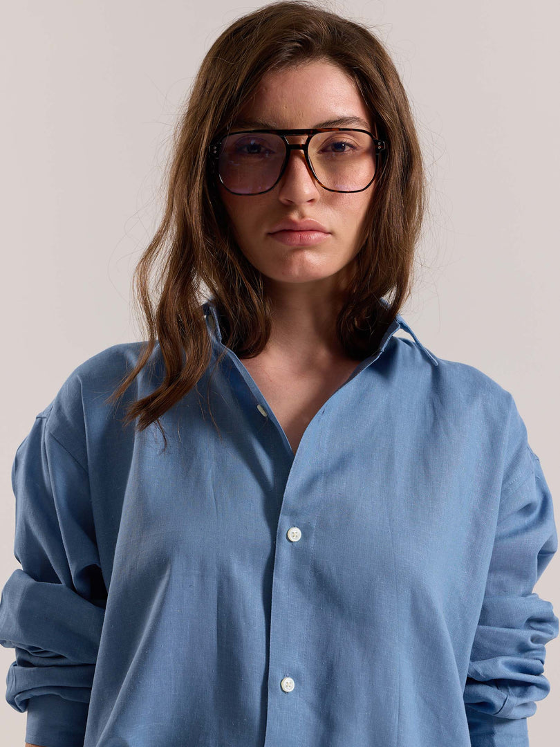 Dusty Blue Linen-blend Shirt (Pre-Order)