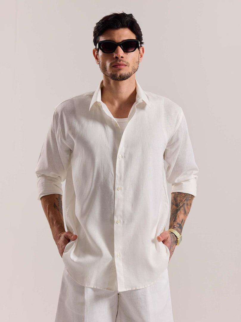 Off White Linen-blend Shirt (Pre-Order)