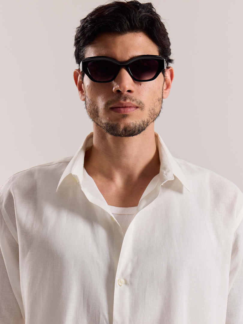 Off White Linen-blend Shirt (Pre-Order)