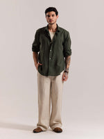 Load image into Gallery viewer, Dark Green Linen-blend Shirt