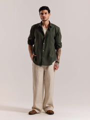Dark Green Linen-blend Shirt