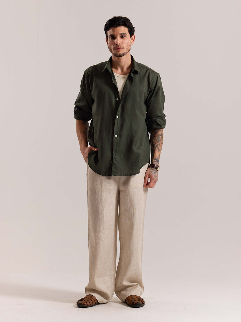 Dark Green Linen-blend Shirt