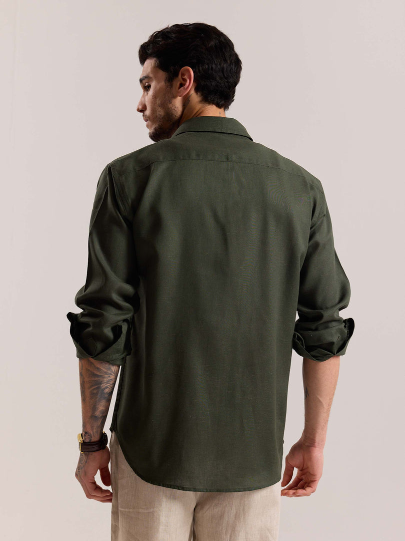 Dark Green Linen-blend Shirt