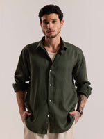 Load image into Gallery viewer, Dark Green Linen-blend Shirt