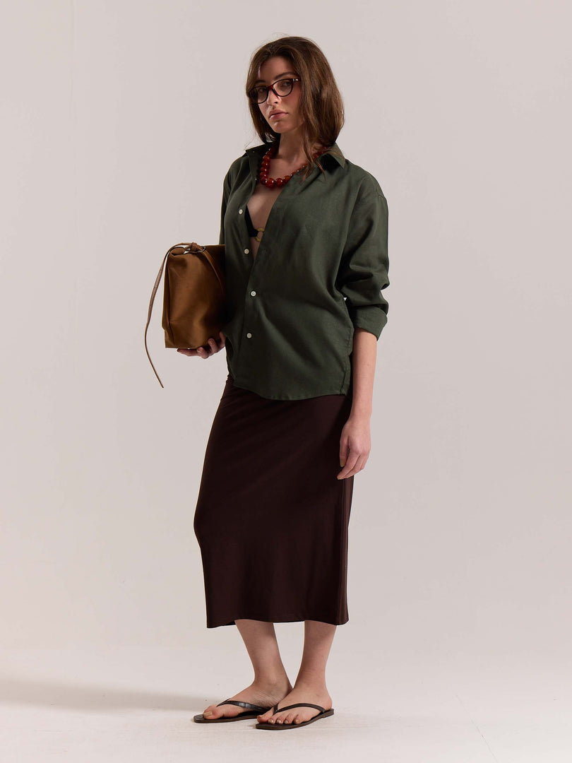 Dark Green Linen-blend Shirt