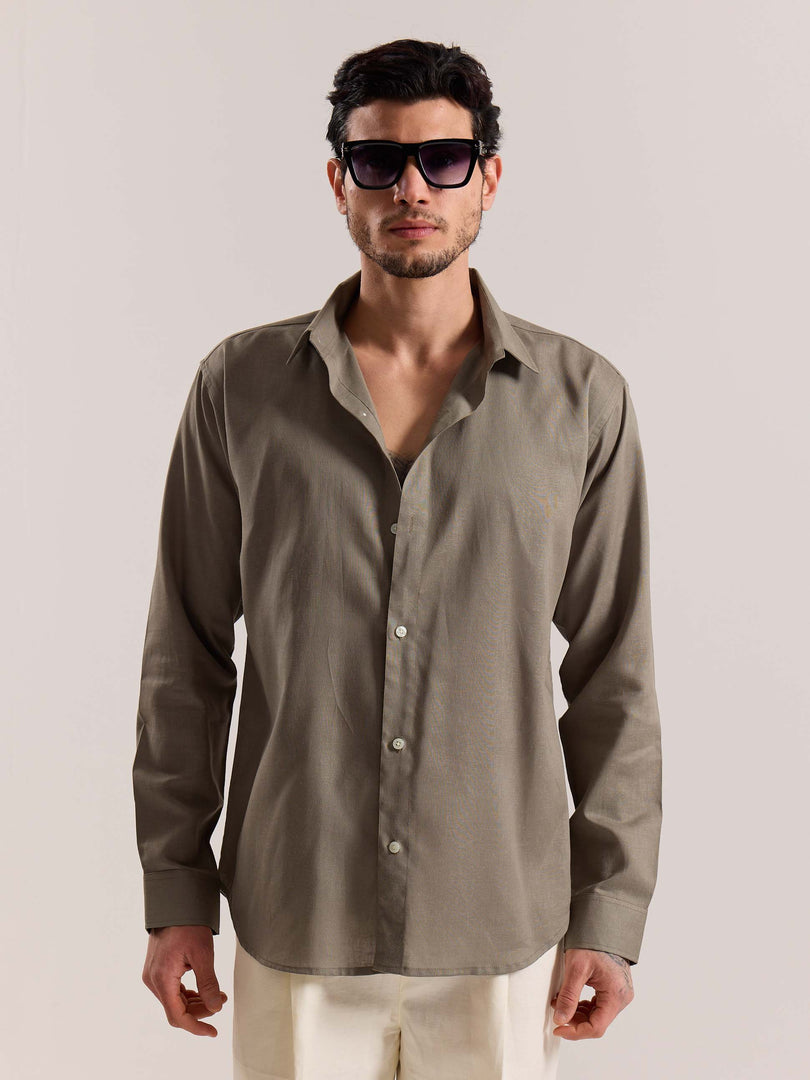 Khaki Green Linen-blend Shirt
