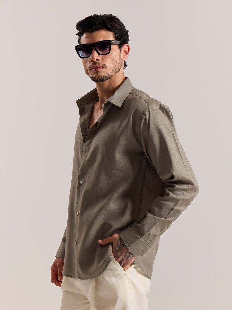 Khaki Green Linen-blend Shirt