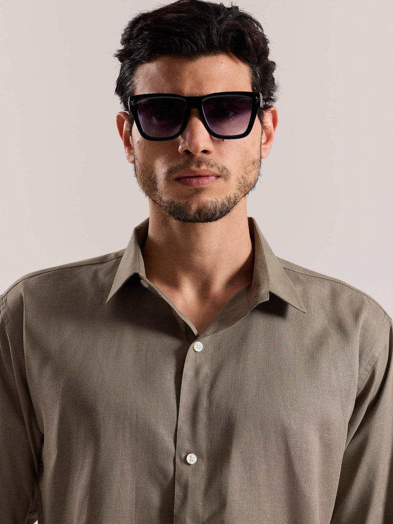 Khaki Green Linen-blend Shirt